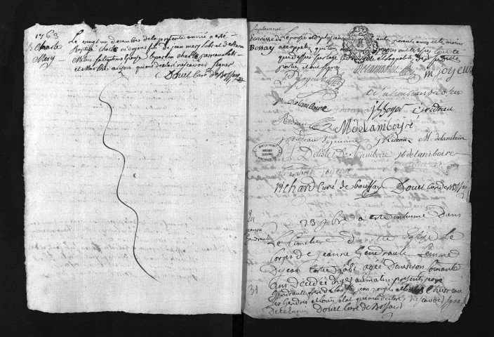 Collection du greffe. Baptêmes, mariages, sépultures, novembre 1762-janvier 1764 - L'année 1762 est lacunaire dans cette collection