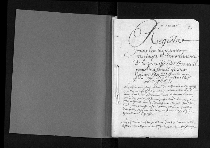 Collection du greffe. Baptêmes, mariages, sépultures, 1672 - Les années 1669-1671 sont lacunaires dans cette collection