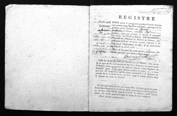 Collection du greffe. Baptêmes, mariages, sépultures, 1792