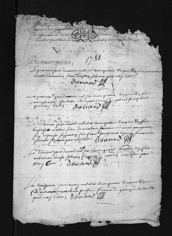 Collection du greffe. Baptêmes, mariages, sépultures, 1681 - Les années 1673-1680 sont lacunaires dans cette collection