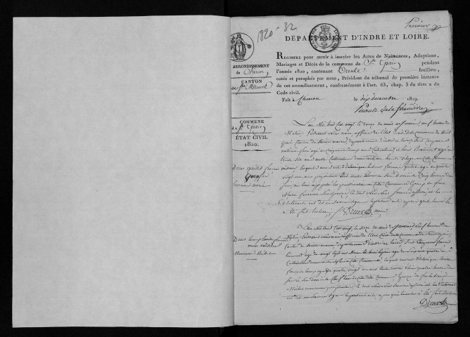 Naissances, mariages, décès, 1820-1832