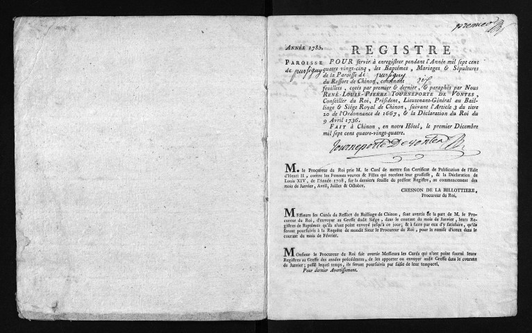 Baptêmes, mariages, sépultures, 1785