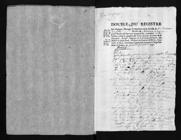 Collection du greffe. Baptêmes, mariages, sépultures, 1756-1757