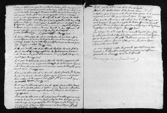 Baptêmes, mariages, sépultures, 1740