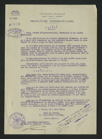 Etablssement du repère définitif. Mise en demeure (7 juin 1928)