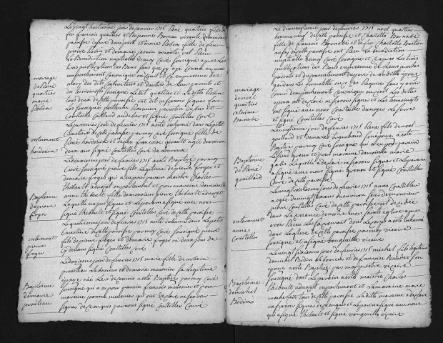 Collection du greffe. Baptêmes, mariages, sépultures, 1715