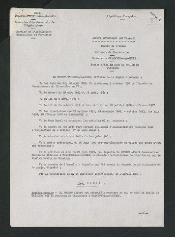 Arrêté préfectoral autorisant les travaux de remise en eau du bief (12 octobre 1973)