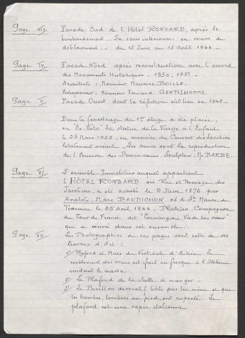 Pièces écrites relatives à l'hôtel Ronsard, 2/3.