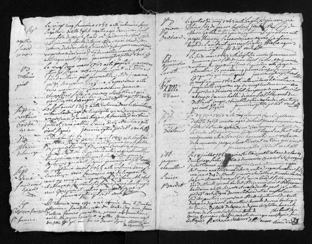 Collection du greffe. Baptêmes, mariages, sépultures, 1752