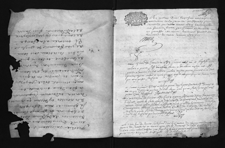 Collection du greffe. Baptêmes, mariages, sépultures, 1689 - Les années 1673-1688 sont lacunaires dans cette collection