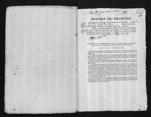 Baptêmes, mariages, sépultures, 1785
