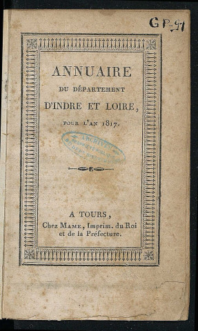 Annuaire du département de l'Indre-et-Loire - 1817.