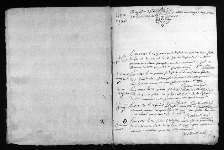 Baptêmes, mariages, sépultures, 1720