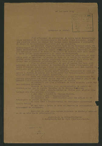 Ruisseau d'Épeigné (ou de Chézelles) et d'Aigremont : Moulin Brouillon, Gaultier, Bailly, Courbat et du Parc à Céré-la-Ronde. Révision demandée par M. de La Motte Saint-Pierre (1920-1922) - dossier complet