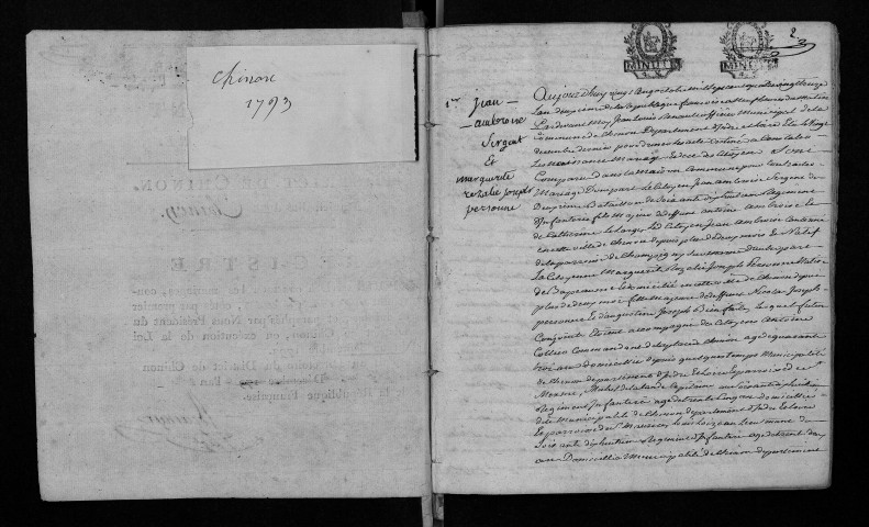 Mariages, 1793-an II