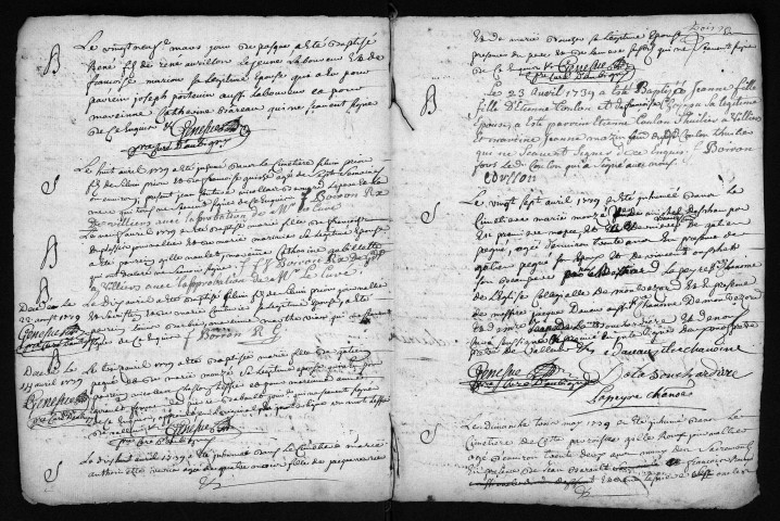 Collection du greffe. Baptêmes, mariages, sépultures, 1739