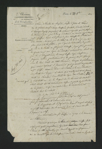 Plainte de quatre propriétaires riverains, décision du préfet (23 octobre 1823)