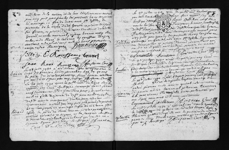 Collection du greffe. Baptêmes, mariages, sépultures, mars 1740-avril 1744