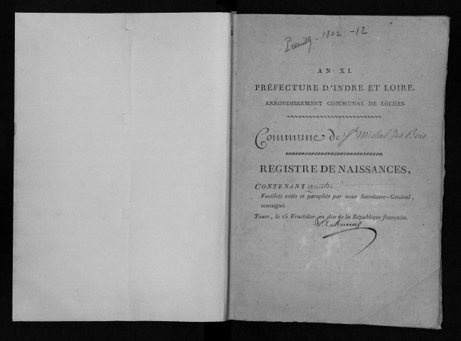 Saint-Michel-du-Bois. Naissances, mariages, décès, an XI-1814 (date de rattachement à la commune de Preuilly-sur-Claise).