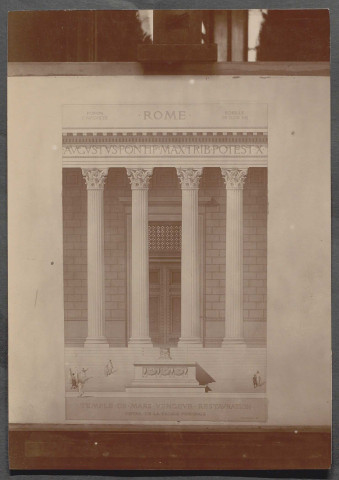 Terracine. Rome. Temple de Mars vengeur, détail de façade : photographie d'un dessin de Benjamin Chaussemiche.