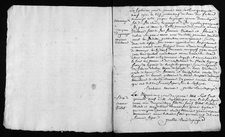 Collection du greffe. Baptêmes, mariages, sépultures, 1749