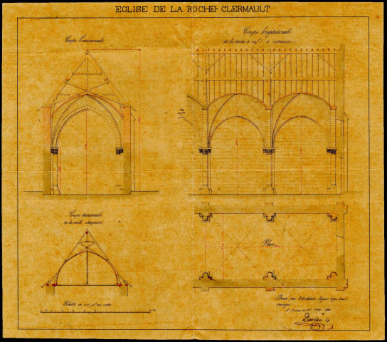Église. - Projet de restauration de la nef : 1 plan (1860). Projet de beffroi pour le clocher : 1 plan (1873).