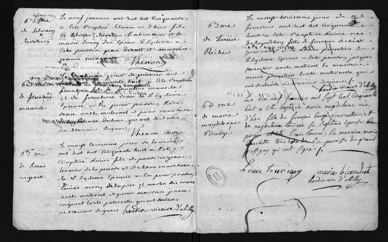 Collection du greffe. Baptêmes, mariages, sépultures, 1758