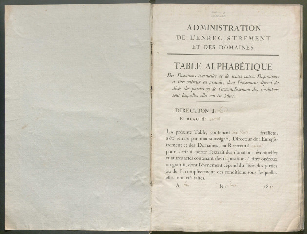 Table des donations et autres dispositions éventuelles