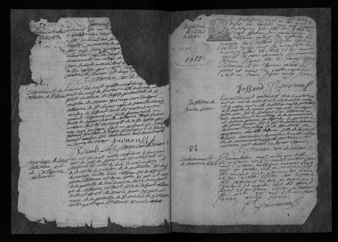 Collection communale. Baptêmes, mariages, sépultures, 1682