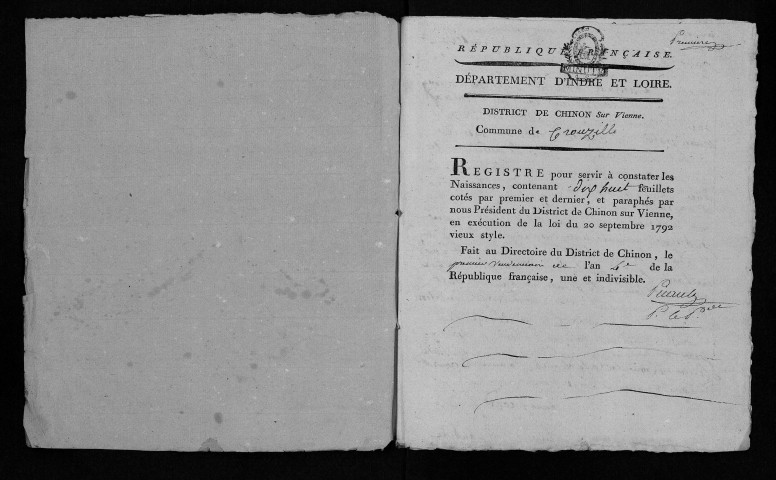 Naissances, mariages, décès, an IV-1806 - Pour les mariages de l'an VII et de l'an VIII, se reporter à la municipalité de canton (L'Ile-Bouchard)