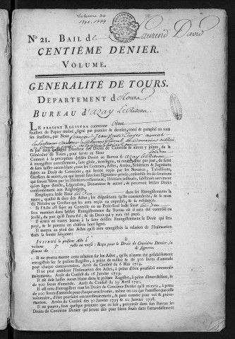 Centième denier (12 juin 1775 -2 décembre 1777) et insinuations suivant le tarif (12 juin-30 septembre 1775)