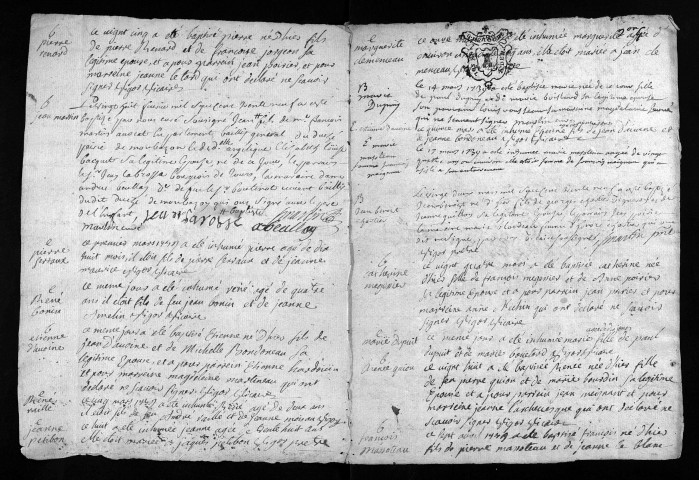 Collection du greffe. Baptêmes, mariages, sépultures, 1739-avril 1740