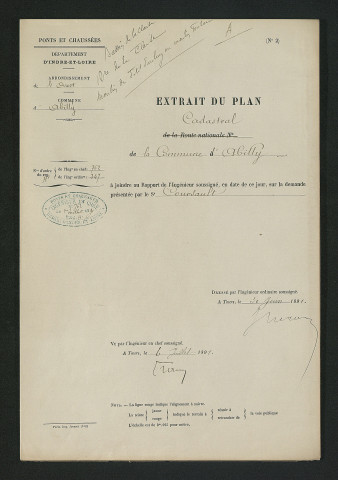 Extrait du plan cadastral à joindre au rapport de l'ingénieur (30 juin 1891)