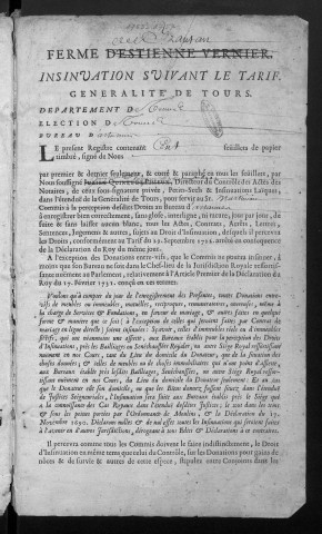 Centième denier et insinuations suivant le tarif (3 avril 1753-20 mai 1757)