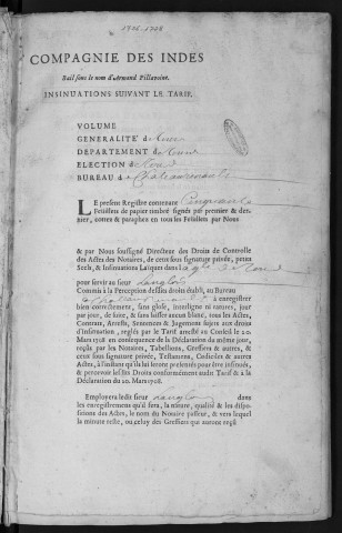 Centième denier et insinuations suivant le tarif (17 septembre 1726-13 août 1728)