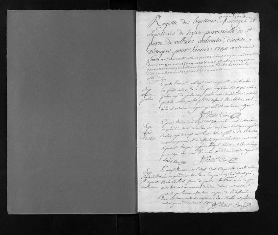 Collection du greffe. Baptêmes, mariages, sépultures, 1750