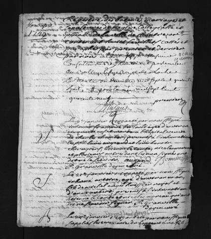 Collection du greffe. Baptêmes, mariages, sépultures, 1749