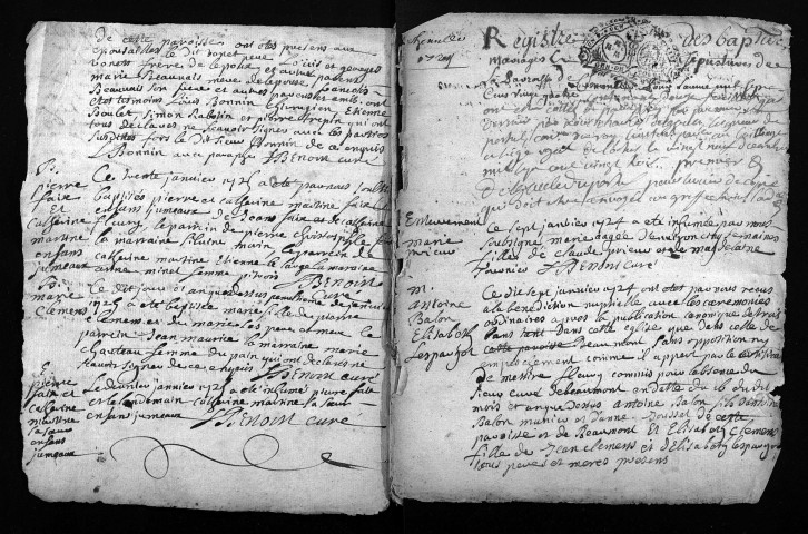Collection du greffe. Baptêmes, mariages, sépultures, 1724-1725 - Les années 1690-1723 sont lacunaires dans cette collection