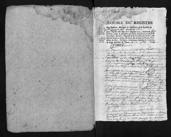 Collection du greffe. Baptêmes, mariages, sépultures, 1765