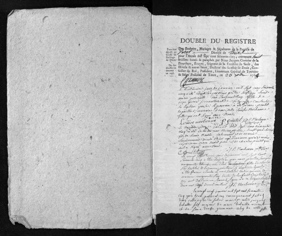 Collection du greffe. Baptêmes, mariages, sépultures, 1765