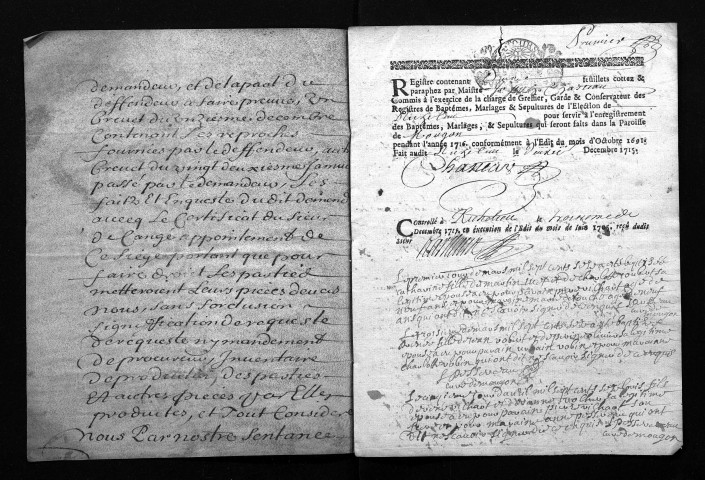 Collection du greffe. Baptêmes, mariages, sépultures, 1716 - Les années 1692-1715 sont lacunaires dans cette collection