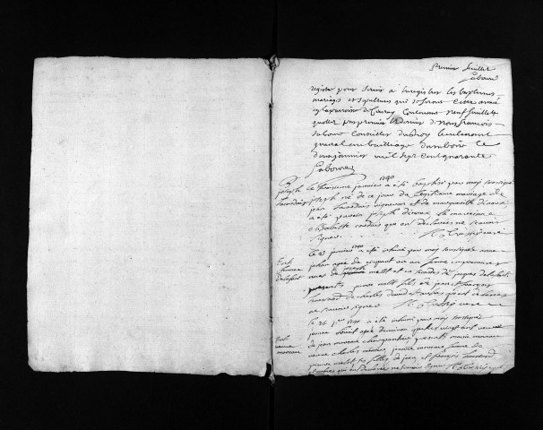 Collection du greffe. Baptêmes, mariages, sépultures, 1740