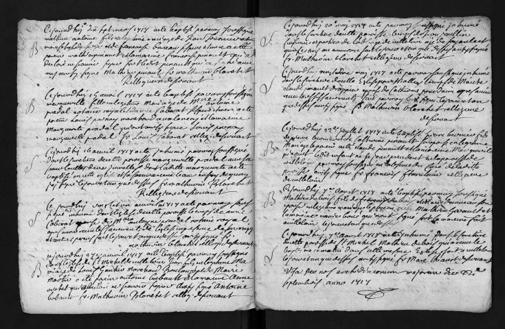 Baptêmes, mariages, sépultures, 1717-août 1719