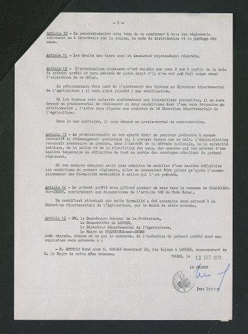 Arrêté préfectoral autorisant les travaux de remise en eau du bief (12 octobre 1973)