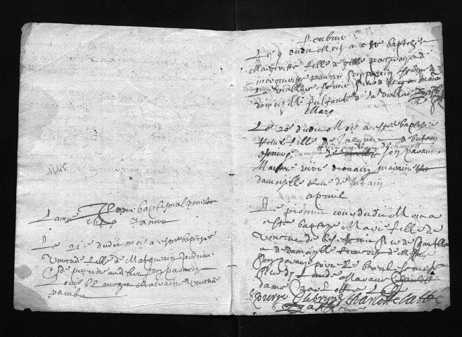 Collection communale. Baptêmes, mariages, sépultures, 1645-1649