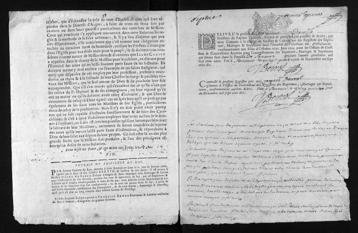 Baptêmes, mariages, sépultures, 1711 - Les années 1707-1710 sont lacunaires dans la collection du greffe