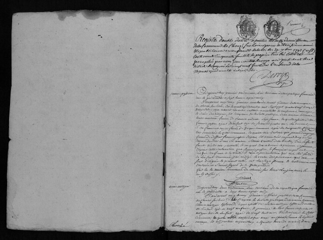 Naissances, mariages, décès, an III-an V