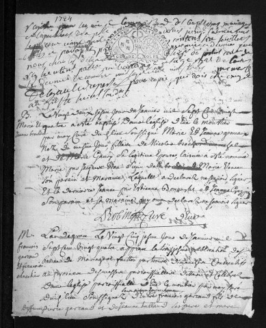 Collection du greffe. Baptêmes, mariages, sépultures, 1724