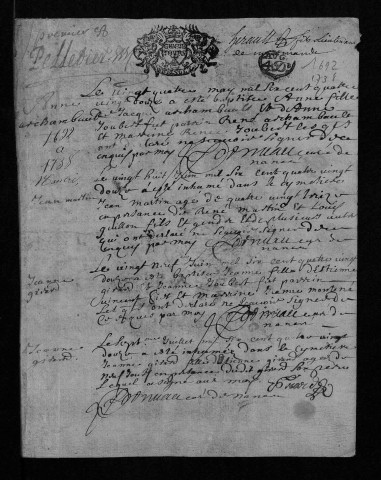 Collection communale. Baptêmes, mariages, sépultures, 24 mai 1692-1736