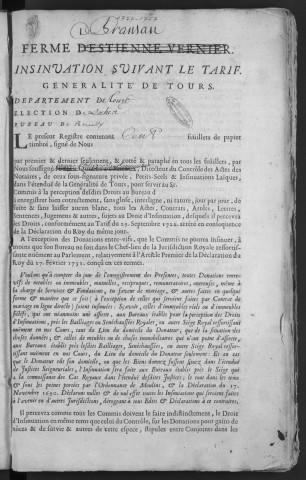 Centième denier et insinuations suivant le tarif (3 mai 1754-8 janvier 1757)